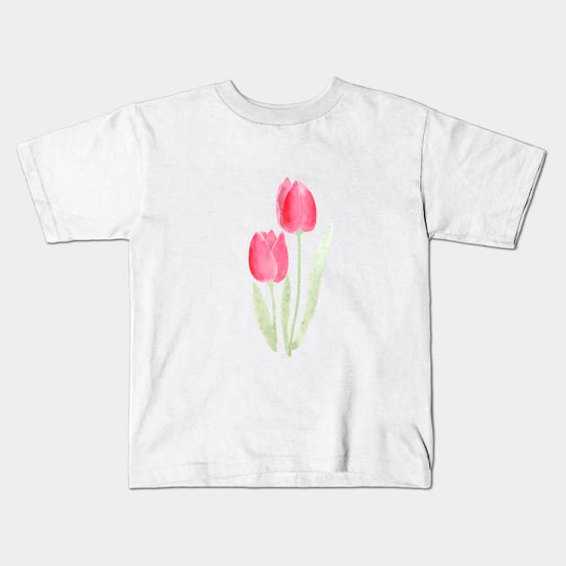 2 red tulips watercolor Kids T-Shirt by colorandcolor